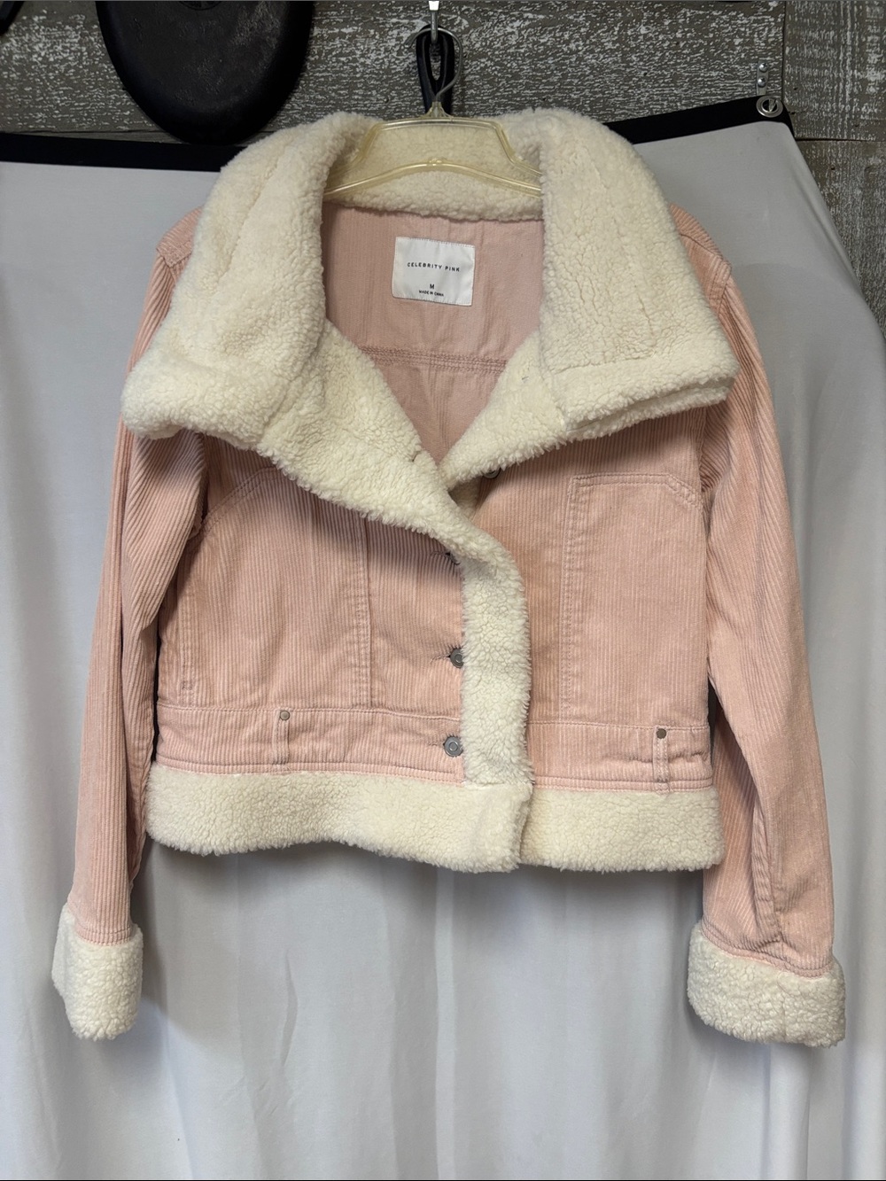 Celebrity Pink Dusty Blush Corduroy Jacket with Cream Sherpa